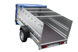 Autotransportanhänger auf Federn 230×125 UNITRAILER FORCE 230/R KIPP mit BIS-Seitenwänden, H-0-Rahmen und blauer Plane-Neu