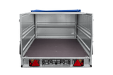 Autotransportanhänger auf Federn 230×125 UNITRAILER FORCE 230/R KIPP mit BIS-Seitenwänden, H-0-Rahmen und blauer Plane-Neu