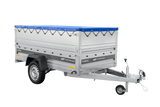 Autotransportanhänger auf Federn 230×125 UNITRAILER FORCE 230/R KIPP mit BIS-Seitenwänden, H-0-Rahmen und blauer Plane-Neu