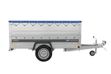 Autotransportanhänger auf Federn 230×125 UNITRAILER FORCE 230/R KIPP mit BIS-Seitenwänden, H-0-Rahmen und blauer Plane-Neu