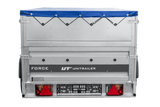 Autotransportanhänger auf Federn 230×125 UNITRAILER FORCE 230/R KIPP mit BIS-Seitenwänden, H-0-Rahmen und blauer Plane-Neu