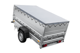 Autotransportanhänger auf Federn 230×125 UNITRAILER FORCE 230/R KIPP mit BIS-Seitenwänden, H-0-Rahmen und grauer Plane-Neu