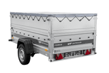 Autotransportanhänger auf Federn 230×125 UNITRAILER FORCE 230/R KIPP mit BIS-Seitenwänden, H-0-Rahmen und grauer Plane-Neu
