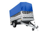 Autotransportanhänger auf Federn 230×125 UNITRAILER FORCE 230/R KIPP mit Gitterwänden, H-800 Rahmen und blauer Plane-Neu