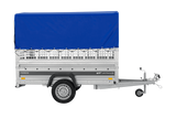 Autotransportanhänger auf Federn 230×125 UNITRAILER FORCE 230/R KIPP mit Gitterwänden, H-800 Rahmen und blauer Plane-Neu