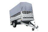 Autotransportanhänger auf Federn 230×125 UNITRAILER FORCE 230/R KIPP mit Gitterwänden, H-800 Rahmen und grauer Plane-Neu