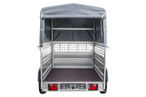 Autotransportanhänger auf Federn 230×125 UNITRAILER FORCE 230/R KIPP mit Gitterwänden, H-800 Rahmen und grauer Plane-Neu