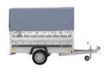 Autotransportanhänger auf Federn 230×125 UNITRAILER FORCE 230/R KIPP mit Gitterwänden, H-800 Rahmen und grauer Plane-Neu