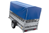 Autotransportanhänger auf Federn 264×125 UNITRAILER FORCE 264/R KIPP mit Gitterwänden, H-800 Rahmen und blauer Plane-Neu