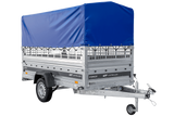 Autotransportanhänger auf Federn 264×125 UNITRAILER FORCE 264/R KIPP mit Gitterwänden, H-800 Rahmen und blauer Plane-Neu