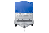 Autotransportanhänger auf Federn 264×125 UNITRAILER FORCE 264/R KIPP mit Gitterwänden, H-800 Rahmen und blauer Plane-Neu