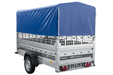 Autotransportanhänger auf Federn 264×125 UNITRAILER FORCE 264/R KIPP mit Gitterwänden, H-800 Rahmen und blauer Plane-Neu