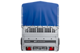 Autotransportanhänger auf Federn 264×125 UNITRAILER FORCE 264/R KIPP mit Gitterwänden, H-800 Rahmen und blauer Plane-Neu