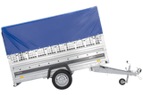 Autotransportanhänger auf Federn 264×125 UNITRAILER FORCE 264/R KIPP mit Gitterwänden, H-800 Rahmen und blauer Plane-Neu