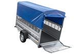 Autotransportanhänger auf Federn 264×125 UNITRAILER FORCE 264/R KIPP mit Gitterwänden, H-800 Rahmen und blauer Plane-Neu