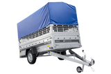 Autotransportanhänger auf Federn 264×125 UNITRAILER FORCE 264/R KIPP mit Gitterwänden, H-800 Rahmen und blauer Plane-Neu