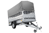 Autotransportanhänger auf Federn 264×125 UNITRAILER FORCE 264/R KIPP mit Gitterwänden, H-800 Rahmen und grauer Plane-Neu
