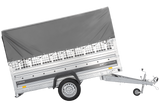 Autotransportanhänger auf Federn 264×125 UNITRAILER FORCE 264/R KIPP mit Gitterwänden, H-800 Rahmen und grauer Plane-Neu