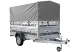 Autotransportanhänger auf Federn 264×125 UNITRAILER FORCE 264/R KIPP mit Gitterwänden, H-800 Rahmen und grauer Plane-Neu