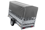 Autotransportanhänger auf Federn 264×125 UNITRAILER FORCE 264/R KIPP mit Gitterwänden, H-800 Rahmen und grauer Plane-Neu