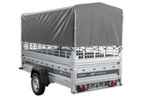 Autotransportanhänger auf Federn 264×125 UNITRAILER FORCE 264/R KIPP mit Gitterwänden, H-800 Rahmen und grauer Plane-Neu