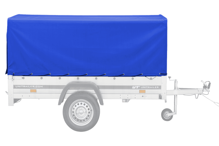 Planenanhänger 230×125 Garden Trailer 230 KIPP mit Laubgitteraufsatz, blauer Hochplane, Hochspriegel und Stützrad-Neu
