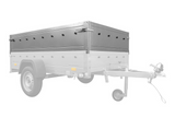 Autotransportanhänger auf Federn 230×125 UNITRAILER FORCE 230/R KIPP mit BIS-Seitenwänden, H-0-Rahmen und blauer Plane-Neu