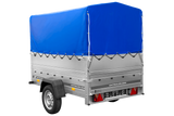 Einachsanhänger 200×125 UNITRAILER GARDEN 201 KIPP mit BIS-Seitenwänden, H-800-Rahmen und blauer Plane-Neu