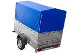 Einachsanhänger 200×125 UNITRAILER GARDEN 201 KIPP mit BIS-Seitenwänden, H-800-Rahmen und blauer Plane-Neu