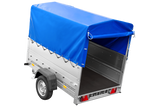 Einachsanhänger 200×125 UNITRAILER GARDEN 201 KIPP mit BIS-Seitenwänden, H-800-Rahmen und blauer Plane-Neu