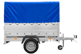 Einachsanhänger 200×125 UNITRAILER GARDEN 201 KIPP mit BIS-Seitenwänden, H-800-Rahmen und blauer Plane-Neu