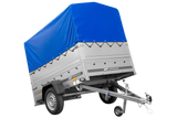 Einachsanhänger 200×125 UNITRAILER GARDEN 201 KIPP mit BIS-Seitenwänden, H-800-Rahmen und blauer Plane-Neu