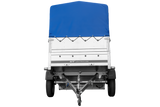 Einachsanhänger 200×125 UNITRAILER GARDEN 201 KIPP mit BIS-Seitenwänden, H-800-Rahmen und blauer Plane-Neu