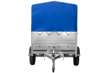 Einachsanhänger 200×125 UNITRAILER GARDEN 201 KIPP mit BIS-Seitenwänden, H-800-Rahmen und blauer Plane-Neu
