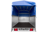 Einachsanhänger 200×125 UNITRAILER GARDEN 201 KIPP mit BIS-Seitenwänden, H-800-Rahmen und blauer Plane-Neu