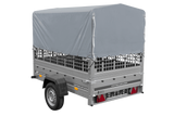 Einachsanhänger 200×125 UNITRAILER GARDEN 201 KIPP mit Gitterseitenwänden, H-800 Rahmen und grauer Plane-Neu