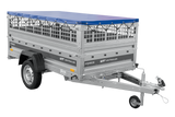 Einachsanhänger 230×125 UNITRAILER FORCE 230 KIPP mit Gitterseitenwänden, H-0-Rahmen und blauer Plane-Neu