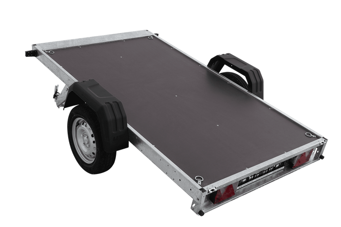 Einachsanhänger 230×125 UNITRAILER FORCE 230 KIPP mit Gitterseitenwänden, H-0-Rahmen und blauer Plane-Neu