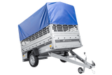 Einachsanhänger 230×125 UNITRAILER FORCE 230 KIPP mit Gitterseitenwänden, H-0-Rahmen und blauer Plane-Neu