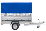 Einachsanhänger 230×125 UNITRAILER FORCE 230 KIPP mit Gitterseitenwänden, H-0-Rahmen und blauer Plane-Neu