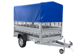 Einachsanhänger 230×125 UNITRAILER FORCE 230 KIPP mit Gitterseitenwänden, H-0-Rahmen und blauer Plane-Neu