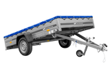 Einachsanhänger 264×150 UNITRAILER GARDEN 265 KIPP mit einem Flachplanenträger und blauer Plane-Neu