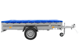 Einachsanhänger 264×150 UNITRAILER GARDEN 265 KIPP mit einem Flachplanenträger und blauer Plane-Neu