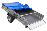 Einachsanhänger 264×150 UNITRAILER GARDEN 265 KIPP mit einem Flachplanenträger und blauer Plane-Neu