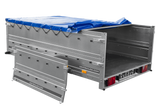 Einachsanhänger 264×150 UNITRAILER GARDEN 265 KIPP mit zusätzlichen Bordwänden, H-0-Rahmen und blauer Plane-Neu