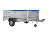 Einachsanhänger 264×150 UNITRAILER GARDEN 265 KIPP mit zusätzlichen Bordwänden, H-0-Rahmen und blauer Plane-Neu