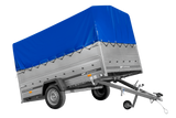 Einachsanhänger 264×150 UNITRAILER GARDEN 265 KIPP mit zusätzlichen Bordwänden, H-800-Hochspriegel und blauer Plane-Neu