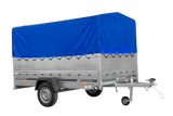Einachsanhänger 264×150 UNITRAILER GARDEN 265 KIPP mit zusätzlichen Bordwänden, H-800-Hochspriegel und blauer Plane-Neu