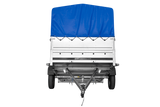 Einachsanhänger 264×150 UNITRAILER GARDEN 265 KIPP mit zusätzlichen Bordwänden, H-800-Hochspriegel und blauer Plane-Neu