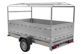 Einachsanhänger 264×150 UNITRAILER GARDEN 265 KIPP mit zusätzlichen Bordwänden, H-800-Hochspriegel und blauer Plane-Neu